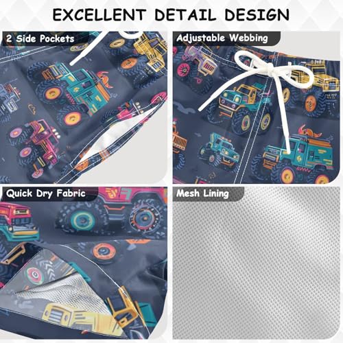 Huge Monster Trucks Boys Swim Trunks Big Tires Toys Racing Cars Toddler Beach Board Shorts Baby Summer Bathing Suit 2T Multicolor3