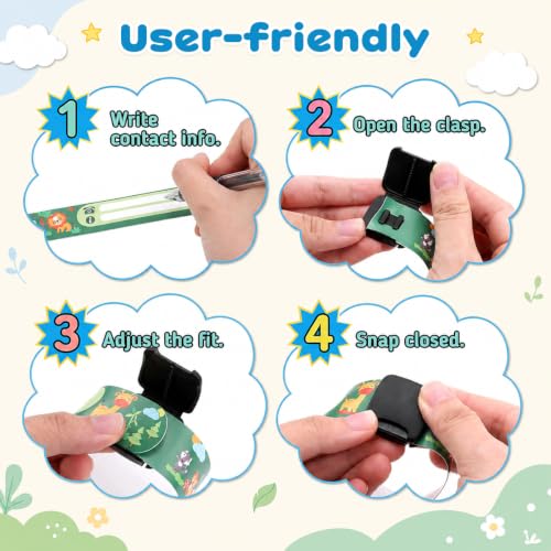 Image of Climberty Kids Safety ID Wristband - 12 Pack Waterproof PVC Wristband, Write-on Wristband Anti-Lost Identification Wristband with Buckle for Travel, Outing, Group Activity, 19.2cm x 2.15cm