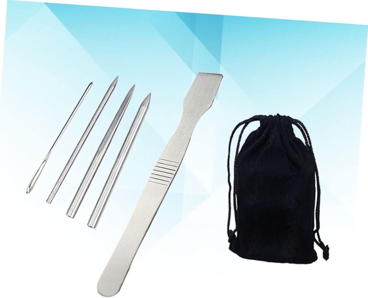 TEHAUX 2 Sets Lacing Needles 5 Sizes FID Lacing Set Smoothing Stitching Tools Stainless Steel DIY Craft Accessories Carry Bag