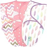 Baby Swaddle Blanket Wrap for Newborn & Infant, 0-3 Months 100% Breathable Cotton Swaddlers Sleep Sack with Adjustable Wings, 3 Pack Swaddling Blankets for Girls (Pink)