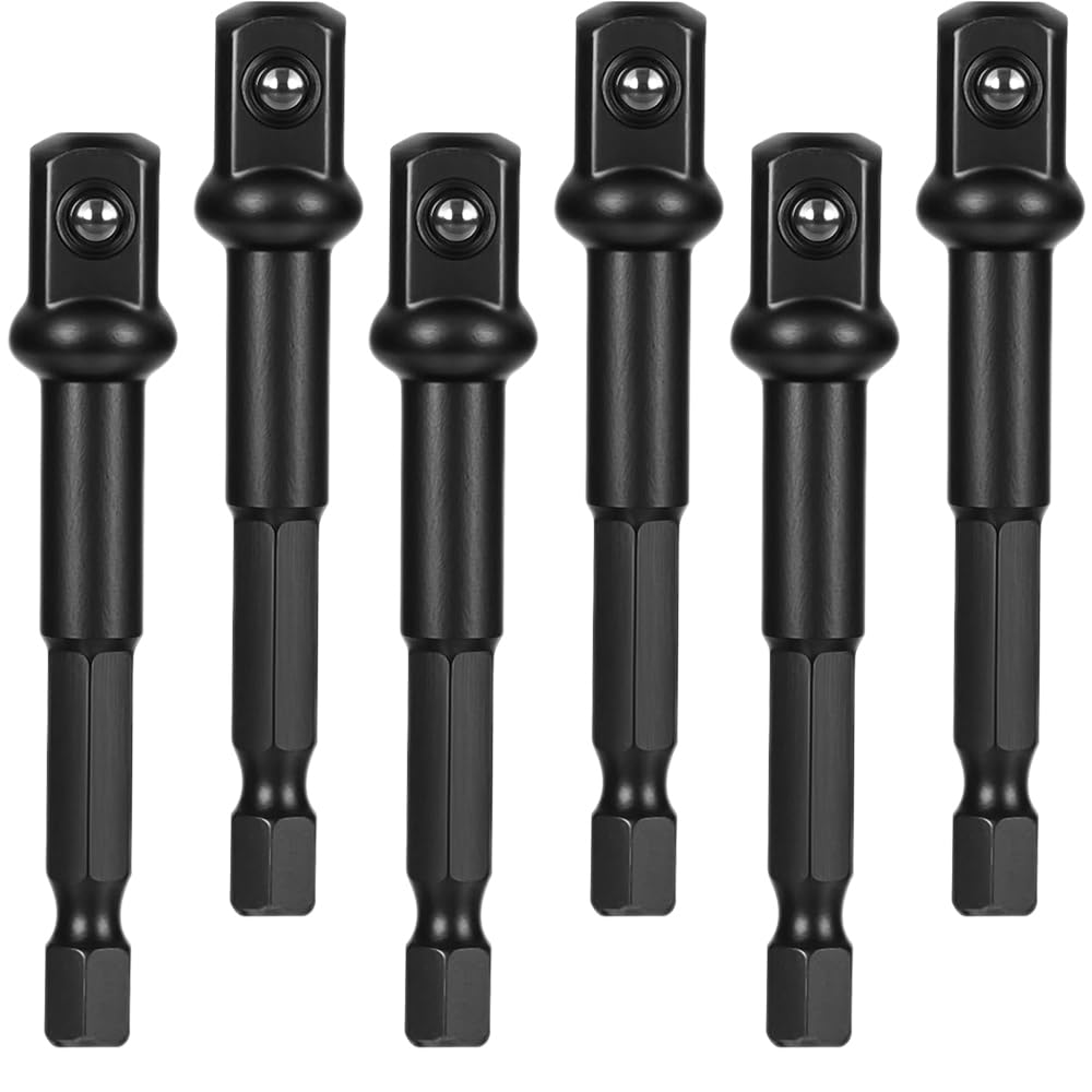 6Pcs 3/8 Impact Socket Adapter, 1/4" to 3/8" Socket Adapter Kit for Impact Driver, Automotive DIY Extension Socket Driver Bits for Handle Nut Driver and Drills, Black
