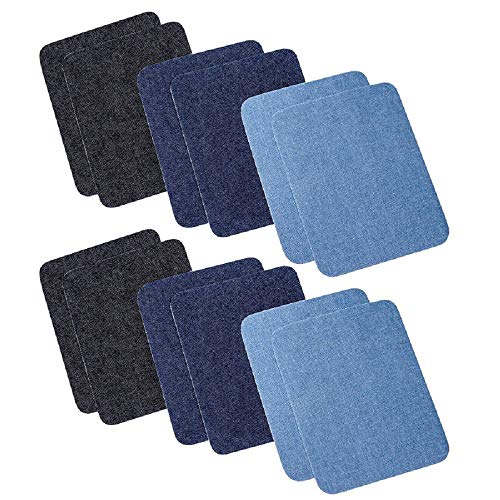12 PCS DIY Iron On Sew On Denim Patches for Jeans Clothing, 3 Colors(5 x 3.8 Inch)