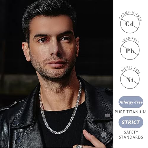 TGNEL 5.5mm/7.5mm Pure Titanium Cuban Link Chain for Men, Fashion Men's Titanium Necklace Chain for Sensitive Skin 22'' 24''3