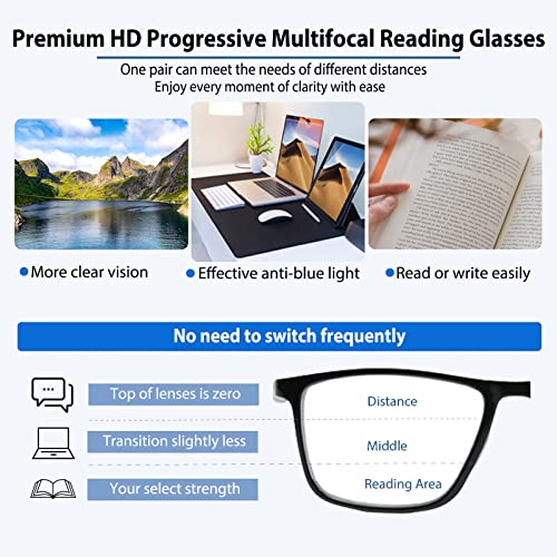 Kissoul KISS-1813-2.5X Progressive Photochromic Multifocus Reading Glasses Anti Blue Light Multifocal Transition Sunglasses With Readers thumb #1