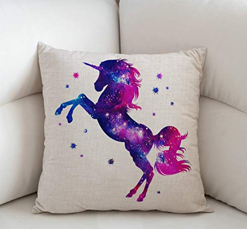 Swono Galaxy Unicorn Decorative Throw Pillow Case Cosmic Unicorn Decoration Cushion Cover Home Decor 18 X 18 Inch Cotton Linen For Sofa Couch #TOP1