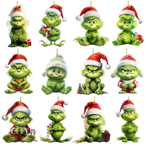 12 Stück Grin-ch Weihnachtsdeko Anhänger, Grin-ch Deko Weihnachten,...