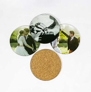 Personalized, Set of 4, Picture, 3.75” Gloss White Round Coaster for Drinks with Cork Back Customized, Custom Photo Gifts, Dye