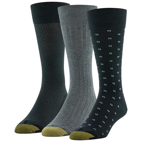GOLDTOE Men's Dress Crew Socks, 3 Pairs, Black/Charcoal, Large