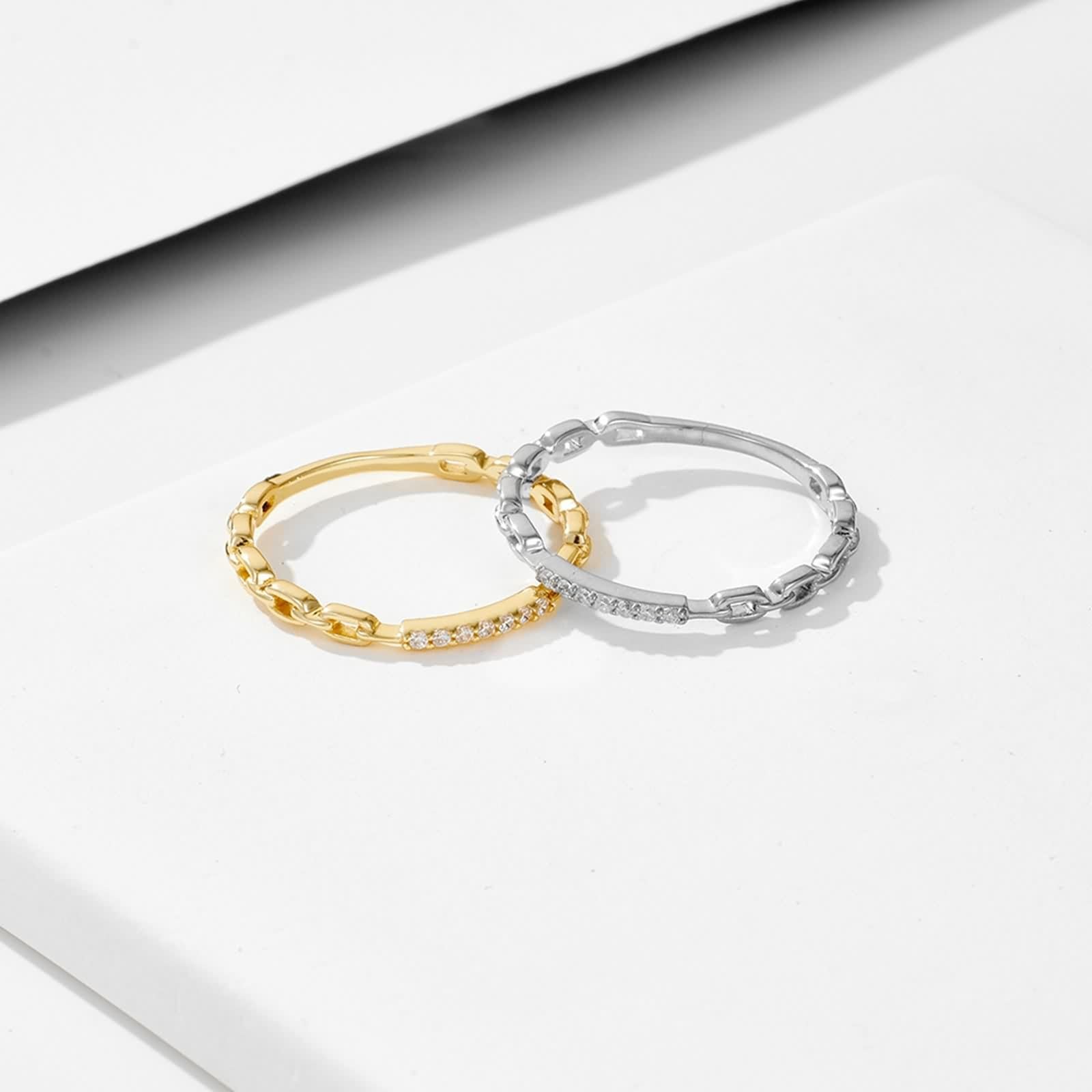 Moissanite pierścionek damski w kształcie łańcuszka 9K białego złota