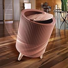 سلة مهملات متعددة الأغراض من البلاستيك مع غطاء دوار من الخشب للمكتب وغرفة المعيشة وغرفة الطعام والمطبخ والحمام (بيج)