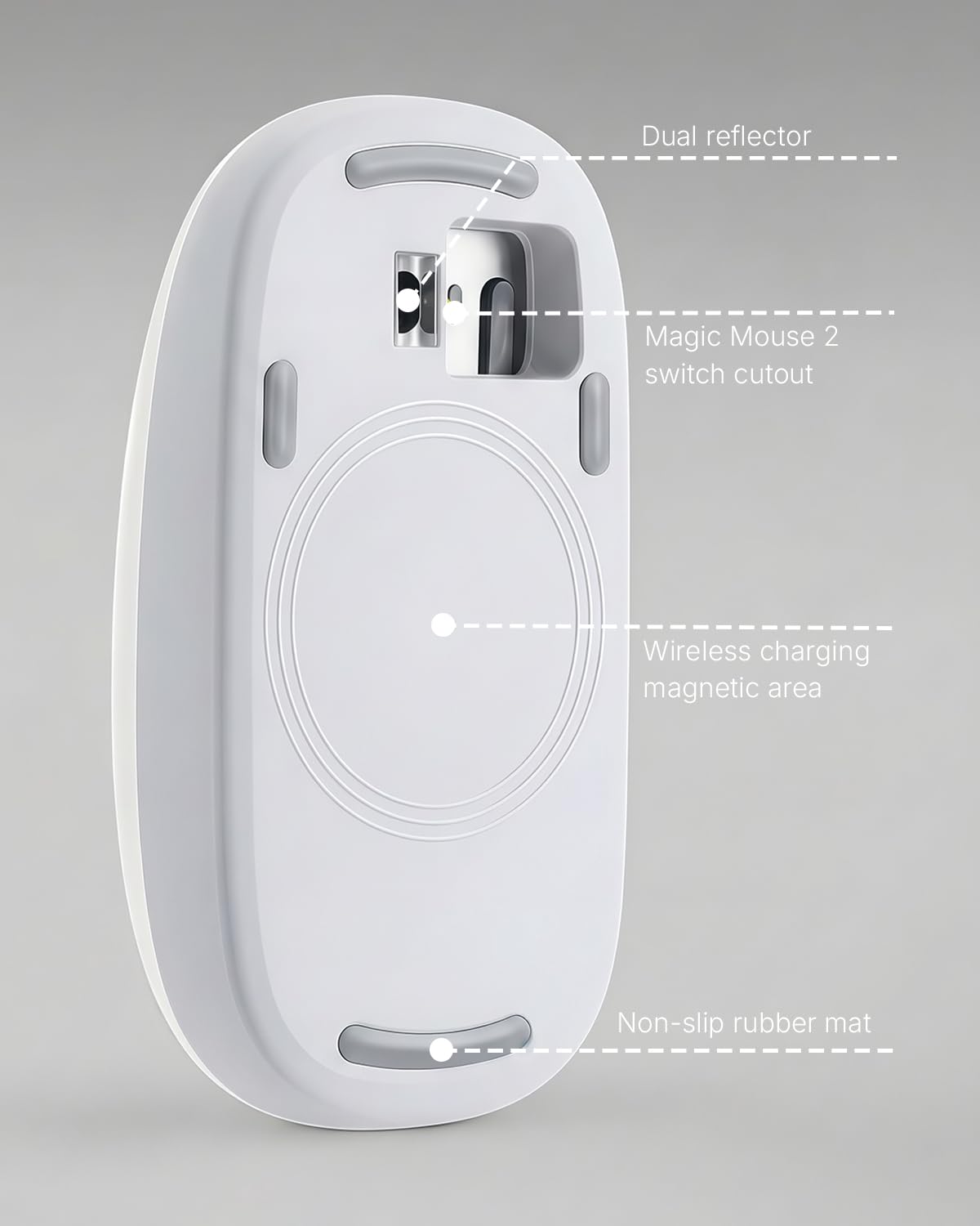 Cevorenx Magic Mouses Charger Base Wireless Charging Dock for Apple Magic Mouse 2 (Lighting), Ergonomic Wand Apple Mouse Grip with MagSafe Charging Support (White),Charger and Mouse not Included — view 5