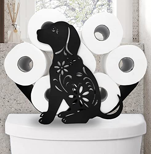 Dog Animal Paper Holders,Black Metal Toilet Tissue Holder,Decorative Metal Toilet Paper Holder,FreeStanding Cute Storage for Bathrooms Hold Extra 8 Rolls