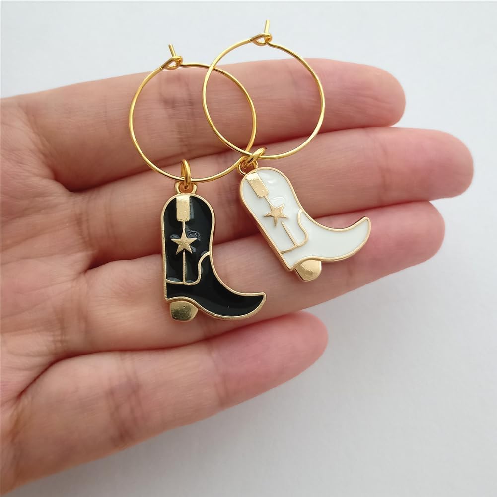 4pcs Cute Cowboy Boot and Hat Pendant Wine Charms, Glass Marker for Party, Texas, 2cm Hoop - Image 3