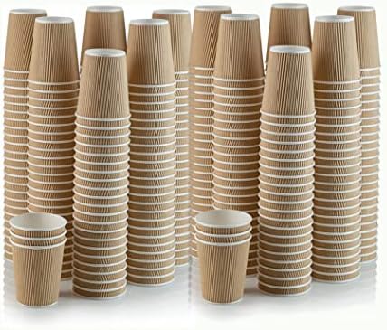 We Can Source It Ltd - 8oz. Black Ripple Paper Cups With Black Lids Eco Friendly 3 Ply Insulated Cups 100 Biodegradable Compostable Recyclable Great For Tea Coffee Hot Drinks 500 Pack