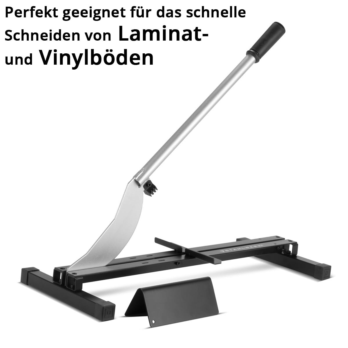 STAHLWERK Laminatschneider – Vinylschneider, Laminatcutter, Schneidegerät mit 210 mm Schnittbreite, maximale Schnittstärke 12 mm, ideal für das Verlegen von Laminat, Set mit Winkel und Zollstock