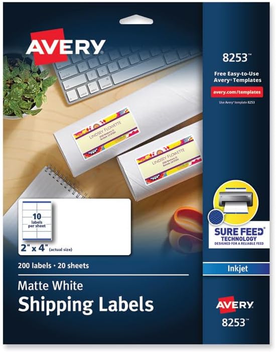 Avery 8253 Color Inkjet Labels,Matte,Rectangle,2-Inch x4-Inch,200/PK,WE