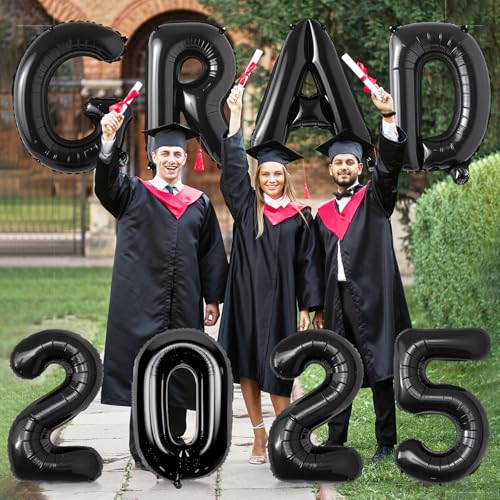 Image of 40in Congrats Grad Balloons Decorations 2025 Foil Graduation Party Balloons Decoration 2025 Deals with Black Letter for Class of 2025 Graduation Backdrop Decor Supplies