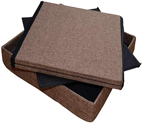 Style home Sitzhocker Sitzbank mit Stauraum, Faltbare Sitztruhe Fußbank Aufbewahrungsbox Polsterhocker, Leinen, 38 * 38 * 38 cm (Braun)