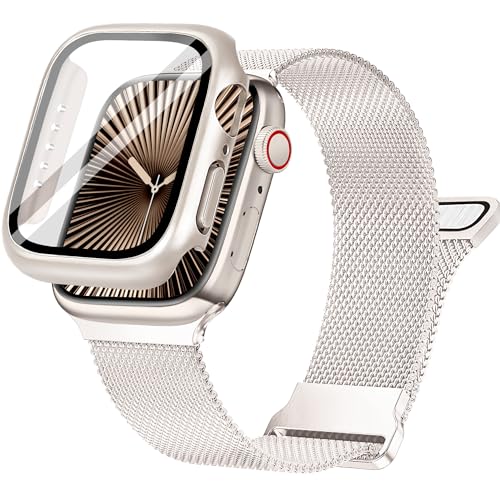 Ocaer Kompatibel mit Apple Watch Armband mit Gehäuse 40mm 41mm 42mm 44mm 45mm 46mm, Metall Magnetisch iWatch Armband für Apple Watch SE Series 11 10 9 8 7 6 5 4, Edelstahl Mesh Loop