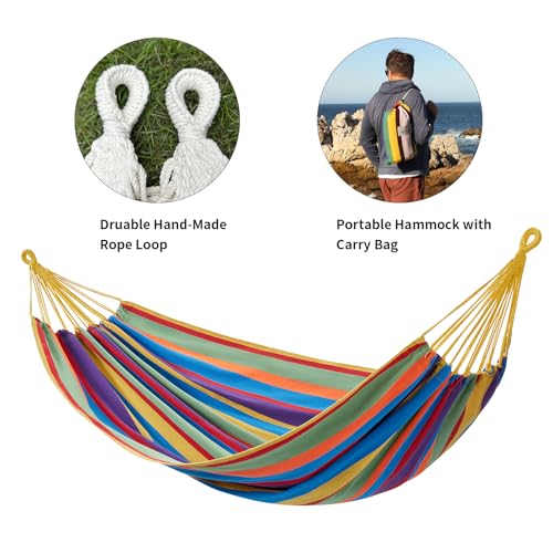 Image of CHULIM Brazilian Double Hammock with Tree Straps,Extra Large 94x63IN,2 Persons Hammock for Backyard Patio Outdoor and Indoor,450lbs Weight Capacity,Soft Woven Cotton Fabric - Tropical