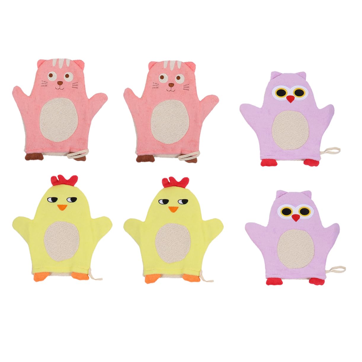 BESPORTBLE 6Pcs Bathing Shower Gloves Soft Scrubbing Bath Towels with Cartoon Patterns Comfortable Exfoliating Bath Gloves for Gentle Skin Care