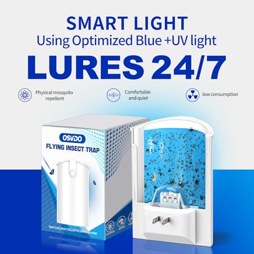 Image of OSVDO 2-Pack Indoor Flying Insect Traps with 8 Refills, UV Light Bug Catcher for Flies, Gnats, Moths, 30-Day Sticky Pads, Silent Fly Catcher for Home