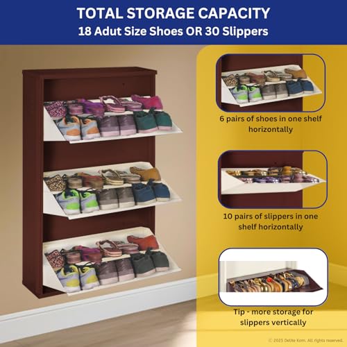 Image of DELITE KOM 24 inch Wide, 6 Shelf Metal Shoe Rack Wall Mounted for Home with Central Lock Holds Upto 18 Shoes or 30 Slippers Pair | Double Decker, 1 Yr Warranty, (41x24x8, Coffee Ivory), DIY, Space Saver