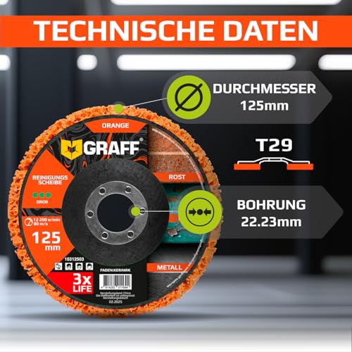 CSD Scheibe 125mm für Winkelschleifer – Reinigungsscheiben 125 mm Grob für Metall, Edelstahl, Stahl, Farbe – Orange Grobschleifscheiben, Gewebescheibe und Rostenferner für Flex 5 Stück GRAFF