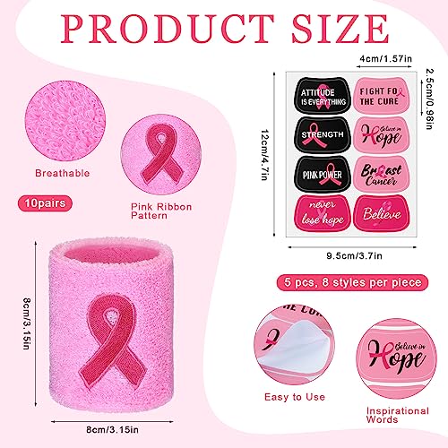 Liliful 20 Pcs Breast Cancer Wristbands, 40 Pcs Stickers, Pink - image 2