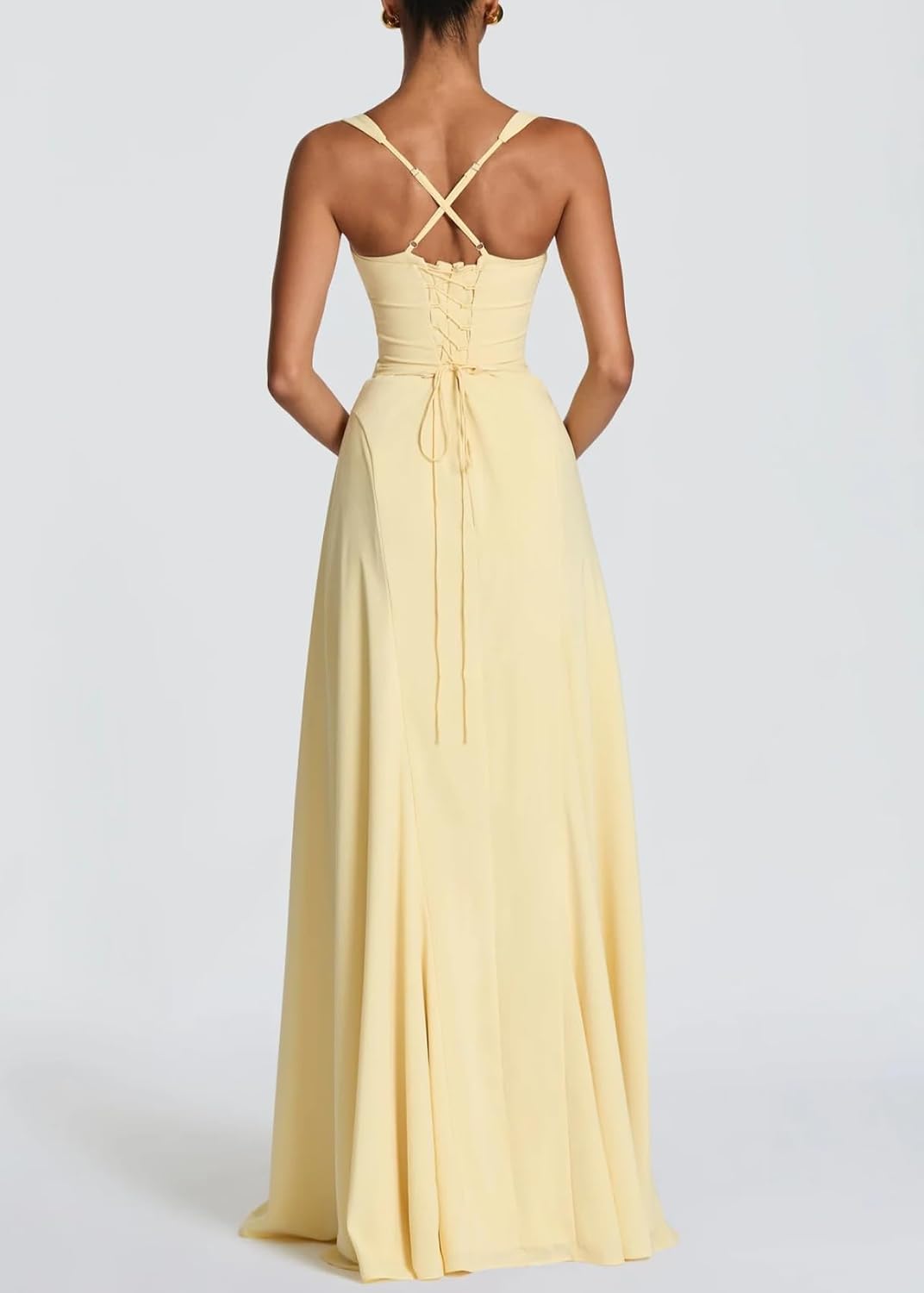 Wide-Strap Twisted Maxi Dress with Cinched Waist and Full Skirt, Featuring a Flowing Silhouette