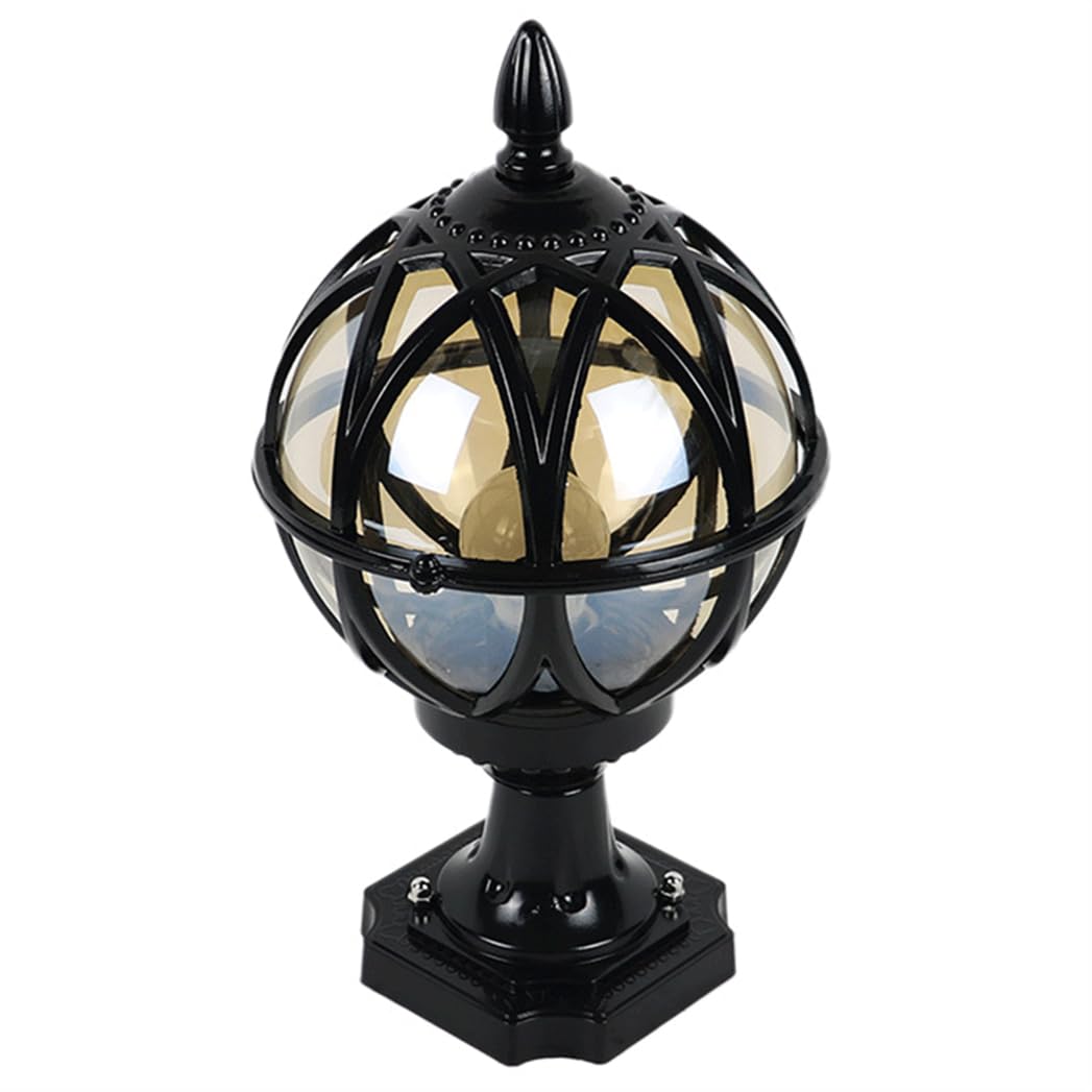 HCIPJQY European Globe Pillar Light Waterproof Glass Ball Bollard Column Lamp Porch Pole Lights Outside Column Pedestal Light with Pier Mount Base for Garden Patio Pathway 1 Pack