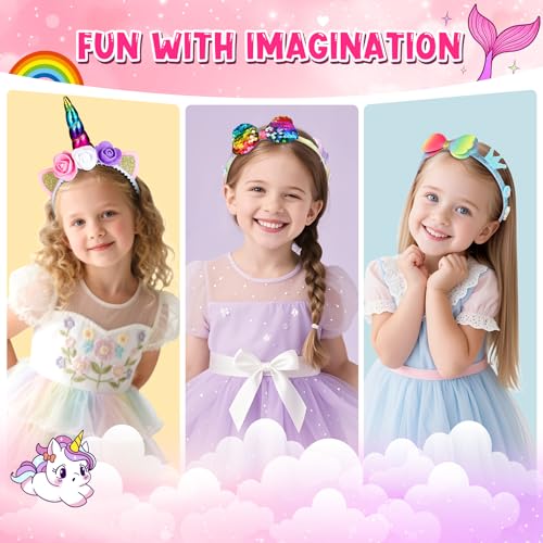 Pourbibi Geschenk Mädchen 3 4 5 6 7 8 jahre,Multithema Haarreifen Haarschmuck,Einhorn Geschenke für Mädchen,10 Teile Kinder 4 Jahre,Ostern Geschenke Kinder,Kindergeburtstag Halloween Christmas