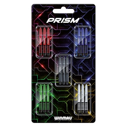WINMAU - Prism Force Dart Stems Collection - Dart Shafts 5 Sets Per Pack (15 in Total) - Medium Darts Shafts - Professional Darts Accessories - Contains Red Purple Blue Green & White