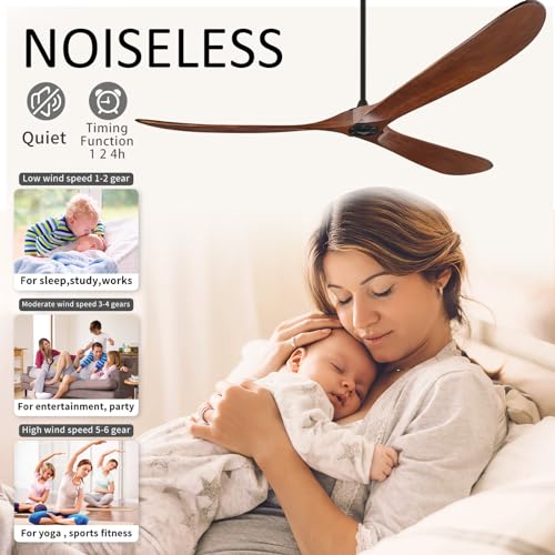 BOOSANT Ceiling Fans No Light, 84 Inch Extra Large Ceiling Fan with Remote, 3 Wood Blades DC Motor, High CFM,Propeller Outdoor Ceiling Fan for Patios Bedroom,Deep Walnut - Image 3