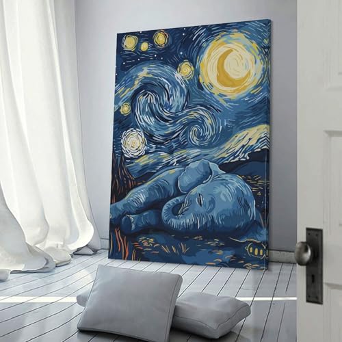 Affiche éléphant ciel étoilé POLIUAWS toile déco 30x45cm