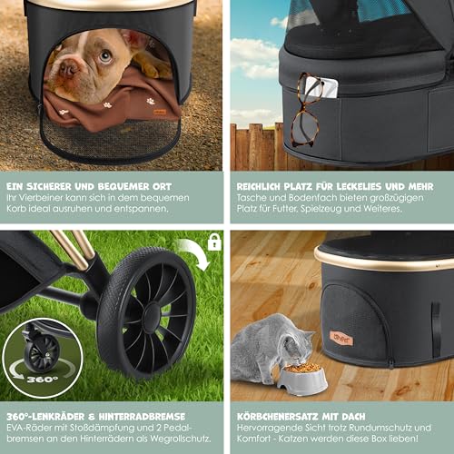 LOVPET® Hundewagen 3in1 Hundebuggy bis 20kg Hundebox Transporttasche faltbar klappbar Große Räder Netzfenstern Regenschutzabdeckung Getränkehalter Kuscheldecke Katzenbuggy Jogger Buggy für Haustiere
