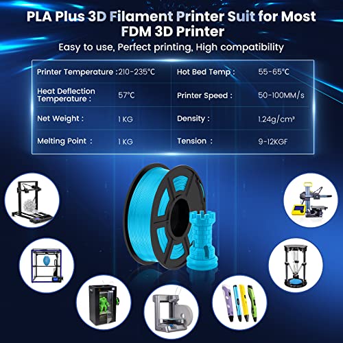 Image of SUNLU PLA Plus 3D Printer Filament, 1.75mm PLA+ 3D Filament for FDM 3D Printer & 3D Pens, Neatly Wound Filament, Strong and Toughness, Dimensional Accuracy + /- 0.02 mm, 1KG Spool(2.2 LBS), Sky Blue