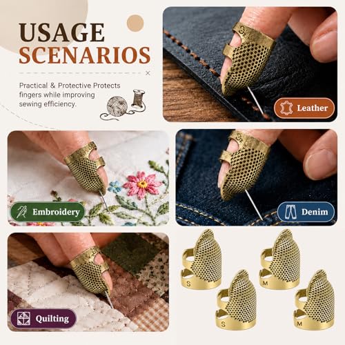 Image of Thimbles for Hand Sewing, Sewing Thimble Kit, Metal Finger Protectors, Thimble Ring for Hand Quilting and Embroidery(Antique Brass,2Pcs,Small /Medium)