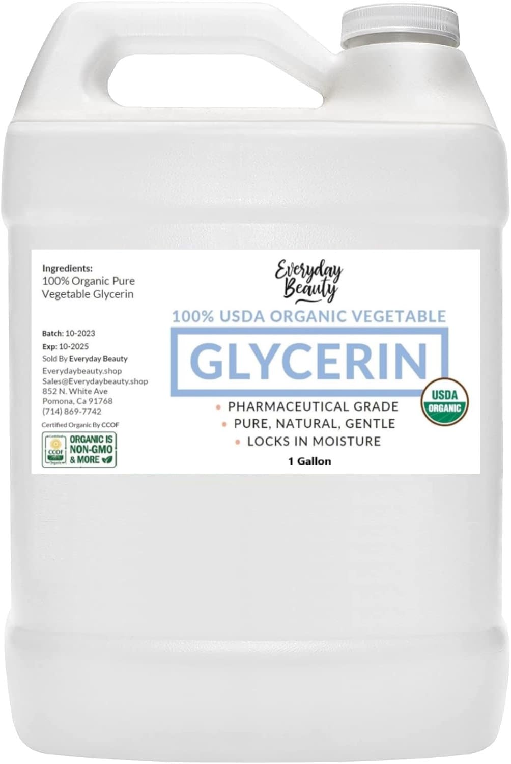 100% Organic Glycerin - Bulk 1 Gallon - For Skin & Hair - Food Grade - USDA Certified - Not From Palm Oil - Perfect Skin and Hair MoisturizerUSDA Organic