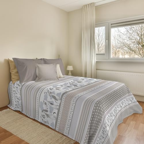 PENSIERI DELICATI Copriletto 220x280 cm, Telo Singolo 100% Cotone Pique, Ideale Come Telo Arredo, Coperta Salva Letto 1 Piazza e Mezza, Fantasia BauBau Beige, 100% Made in Italy