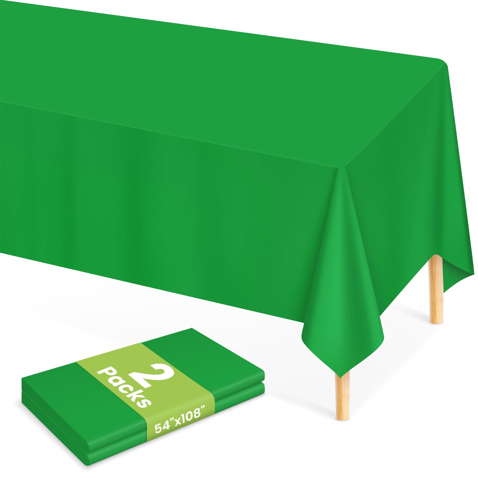 Mulbozy 2 Pcs Green Table Cloth, Christmas Disposable Rectangle 54×108 in