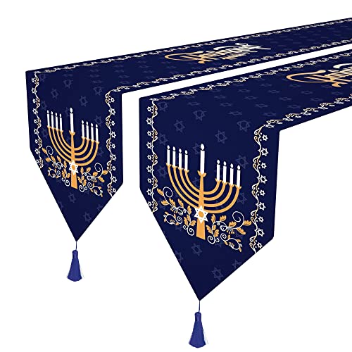 Wehhbtye 2 Pack Hanukkah Table Runner 12 x71 Jewish Chanukah Table Decoration with Tassels Table Runner Dresser Scarves for Table Dinner Holiday Party Hanukkah Table Runner 2