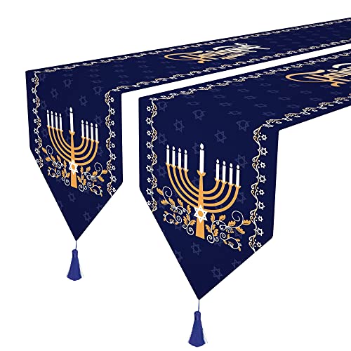 Wehhbtye 2 Pack Hanukkah Table Runner -12 x71 Jewish Chanukah Table Decoration with Tassels -Table Runner Dresser Scarves for Table Dinner Holiday Party (Hanukkah Table Runner, 2)