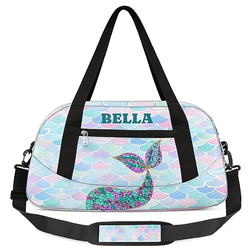 Personalized Dance Bag Gym Bag for Girl, Custom Sport Duffel Bag Weekender Bags Travel Duffel Bag Glitter Mermaids