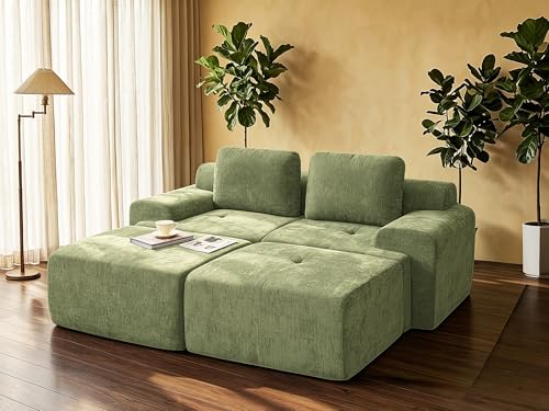 Image of 85 inch Oversized Boneless Couch, Comfort Cloud Sectional Couches for Living Room, Modular Sofa High Back & Extra Deep Seat, No Assembly, Soft Chenille Fabric (Olive Green, 85 inch- Shaped（2+2）)