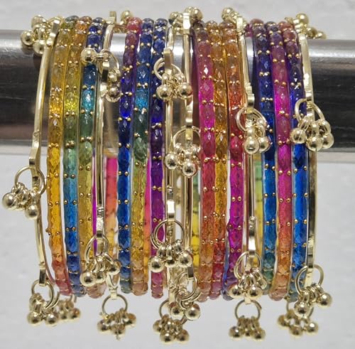 Image of kashmiri ghangharoo glass bangle Set For Women And Girls | Light Weight Bangles | Traditional Transparent Fancy Glass Chudi Set for Wedding, Party (18 Bangles)