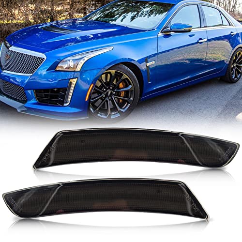 Nslumo Amber Led Side Marker Lights For Cadillac Ats Cts 15-19 Camaro 16-Up Smoke Lens Led Front Bumper Side Marker Lamps Oem Replacement #TOP12