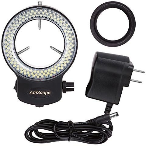 AmScope LED-144B-ZK Black 144 PCS Adjustable LED Ring Light for Stereo Microscope & Camera, with Power Adapter Cover