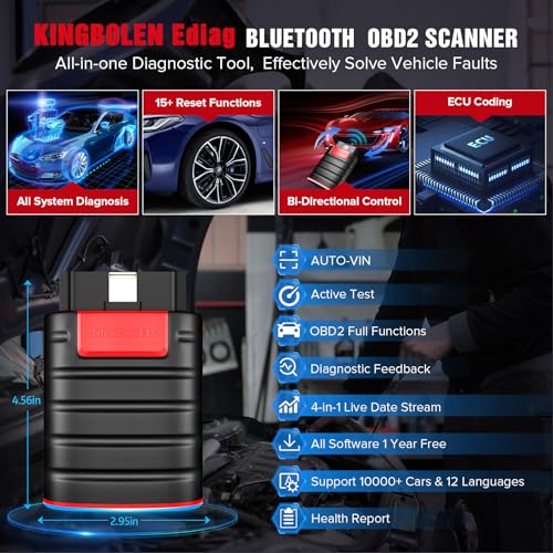 KINGBOLEN Ediag All Systems Obd2 Scanner Bluetooth, Ferramenta de Diagnóstico Obdii Bidirecional com