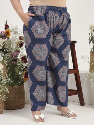 Image of Tissu Women's Plus Size Pure Cotton Red Asymmetrical Top with Trouser Co-ord Set